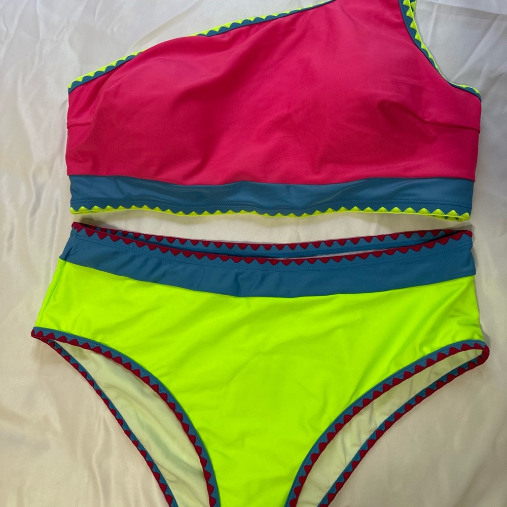 SHEIN Neon Pink and Yellow Bikini